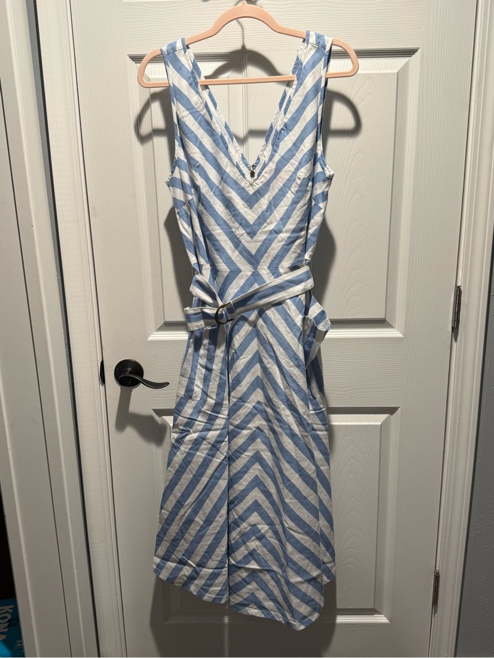 Kate Spade Blue and White Striped V-Neck Midi Dress - Picture 3 of 5